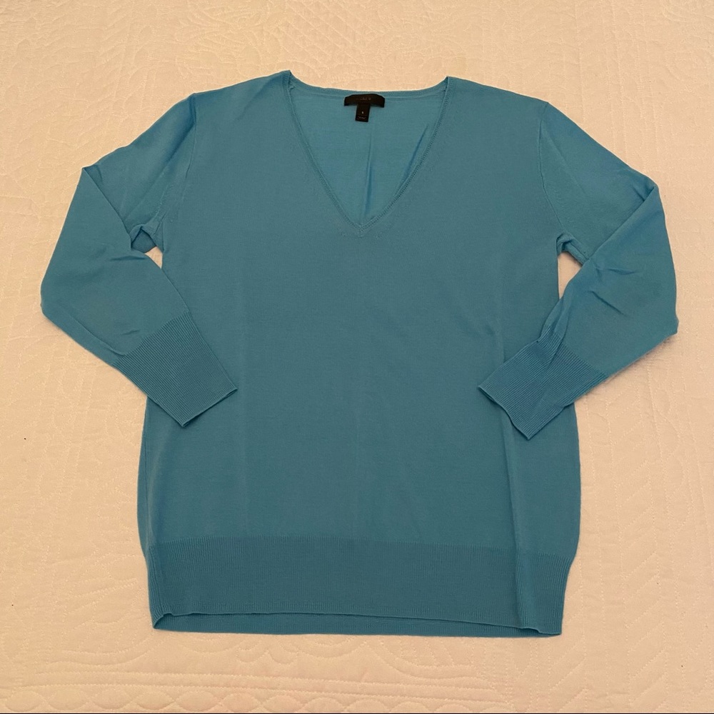 J crew merino wool blue sweater size small v-neck - Picture 1 of 4